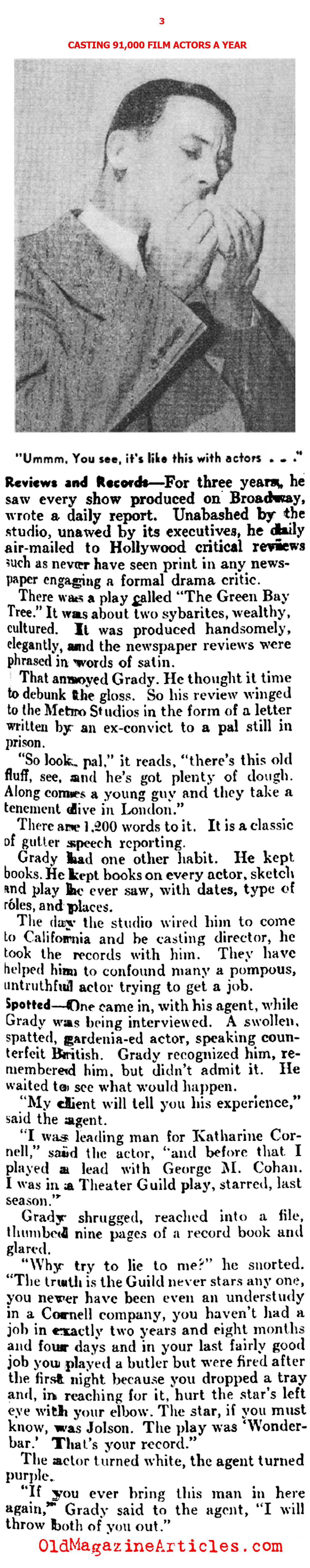 M.G.M. Casting Director Billy Grady Tells All (Literary Digest, 1936)